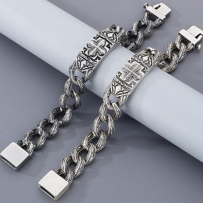 Retro Casting Stainless Steel Cross Bracelet Men Ancient Old Silver Color Curb Chain Men's Bracelets Bangles Wrist Hand Jewelry