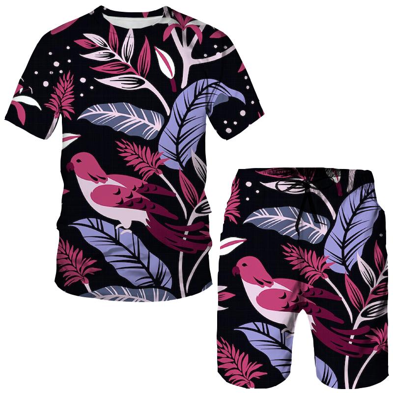 Summer Colorful Leaves 3D Print T-Shirts Shorts Sets Men's Tracksuits Oversized Short Sleeve T Shirt Pants Set Suits Clothing