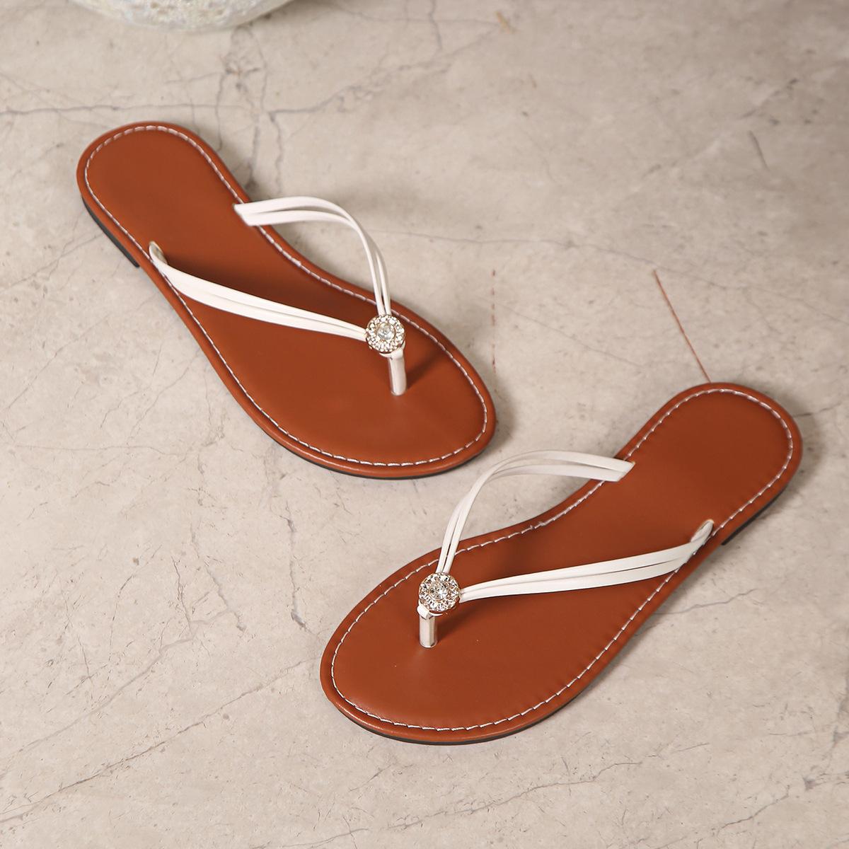 

Модные однотонные шлепанцы на плоской подошве, новая летняя пляжная обувь, приморские шлепанцы с перемычкой, нескользящие повседневные шлепанцы-вьетнамки для женщин 43 белый