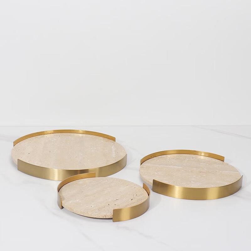 Round Acrylic Decorative Tray with Metal Frame, Faux Marble Finish