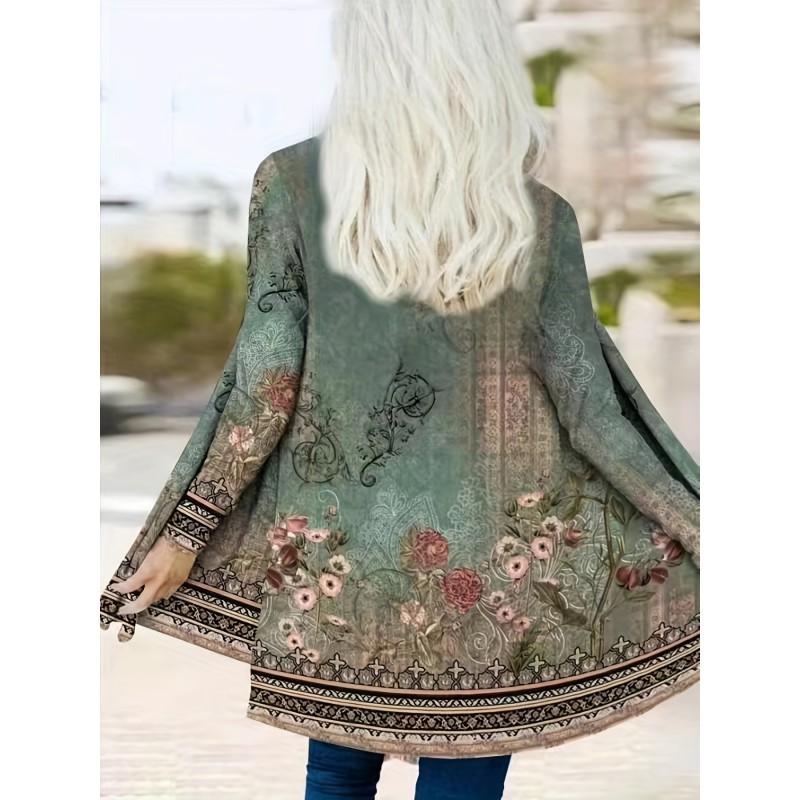 Boho Chic Printed Loose Long Sleeve Open Front Cardigan Women Comfortable Casual Outerwear