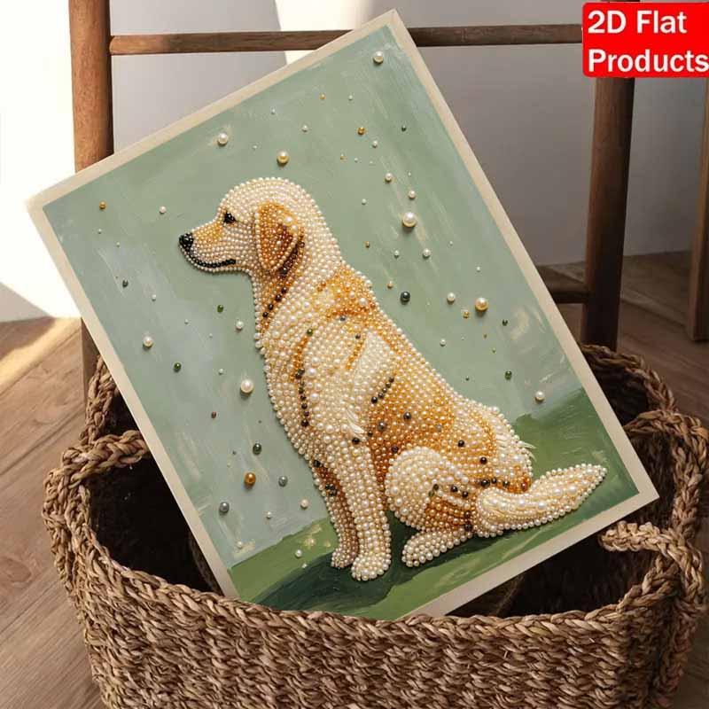 Golden Retriever Pearl Bead Art with Frame Modern Shiny Canvas Painting Minimalist Home Wall Decor Gift for Dog Lovers Aesthetic Wall Art