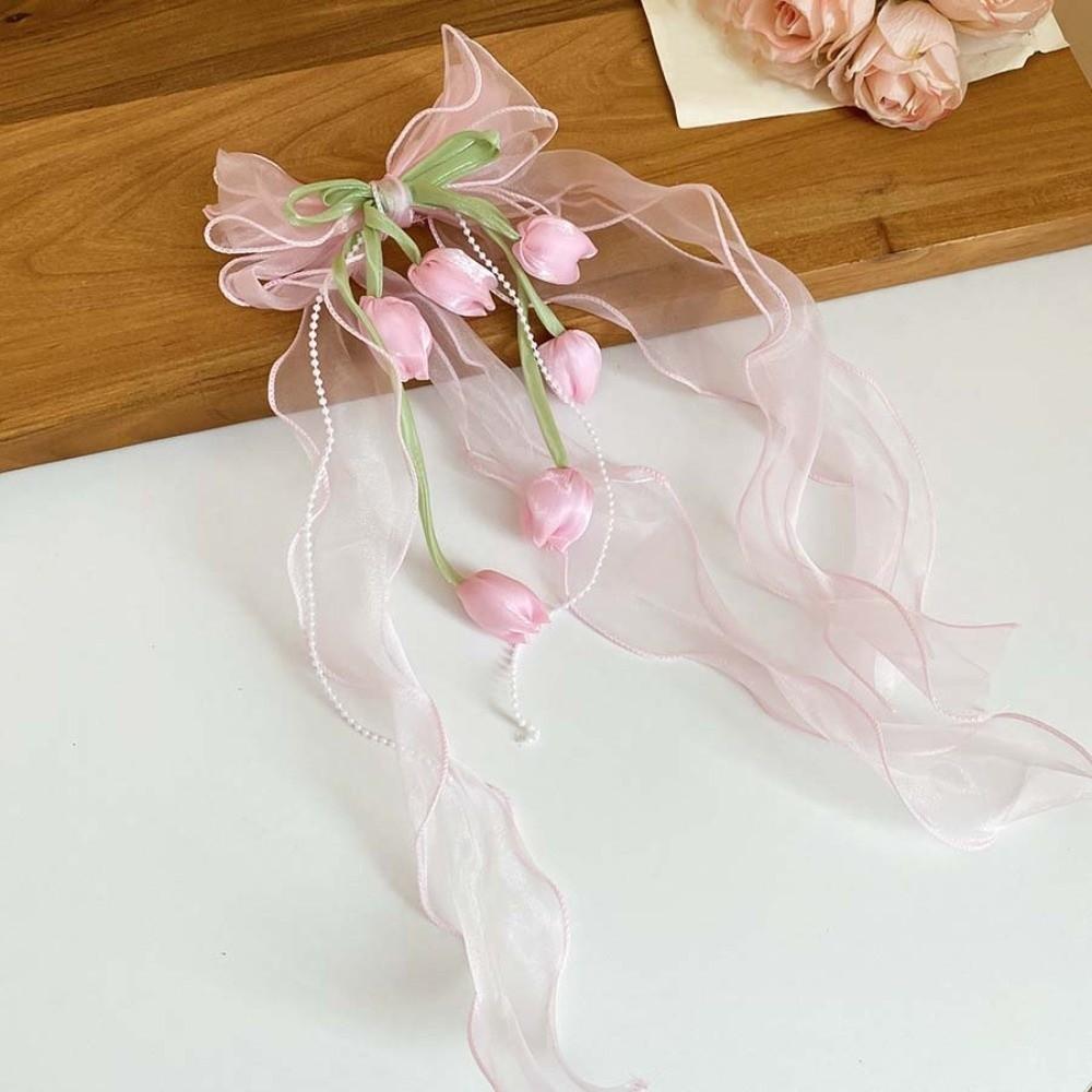 Pendant Tassel Muguet Flower Hairpin Mesh Ribbon Organza Bowknot Barrette  Bridesmaids