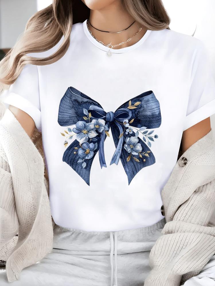 (Asian Size) watercolor flower trend Casual Women's Top T T-shirts Fashion O-neck Female Clothing Print Short Sleeve Graphic Tee