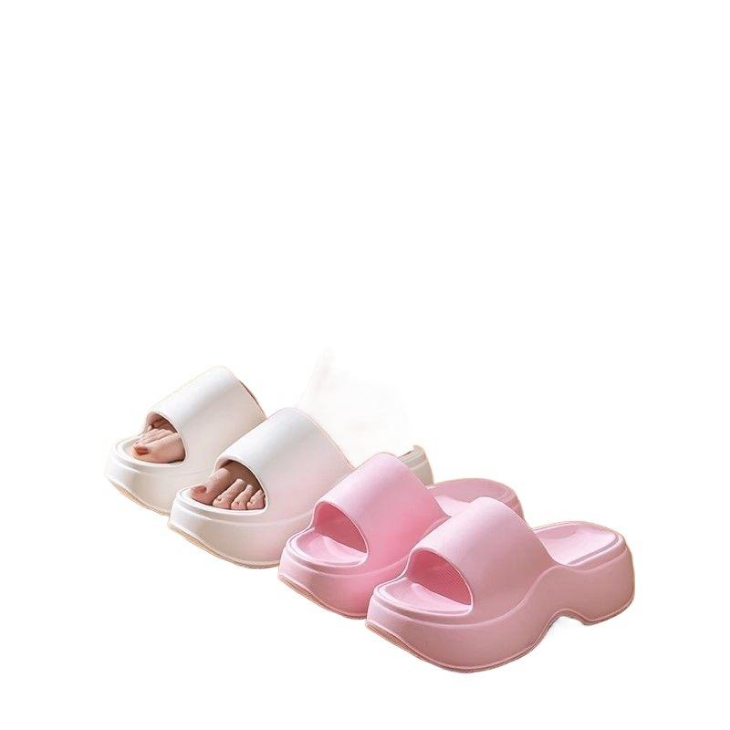 Tøfler med tykk såle for kvinners sommer yttertøy, nye moteriktige forhøyede hæler, strand muffinbunn kule tøfler for kvinner