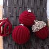 Wine Red Flocked Christmas Tree Ornaments: Various Shaped Hanging Decorative Balls for Holiday Scenery.