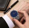 BUREI Men's Waterproof Analog Business Watch Milanese Mesh Band Stylish Date Blue Silver