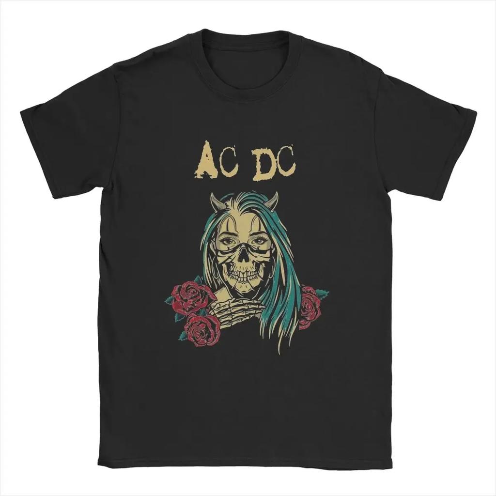 Maglietta da Uomo AC Band Musica DC Ghost Flower Casual 100% Cotone Manica Corta Cool Hip Hop Harajuku Magliette Girocollo Stampa