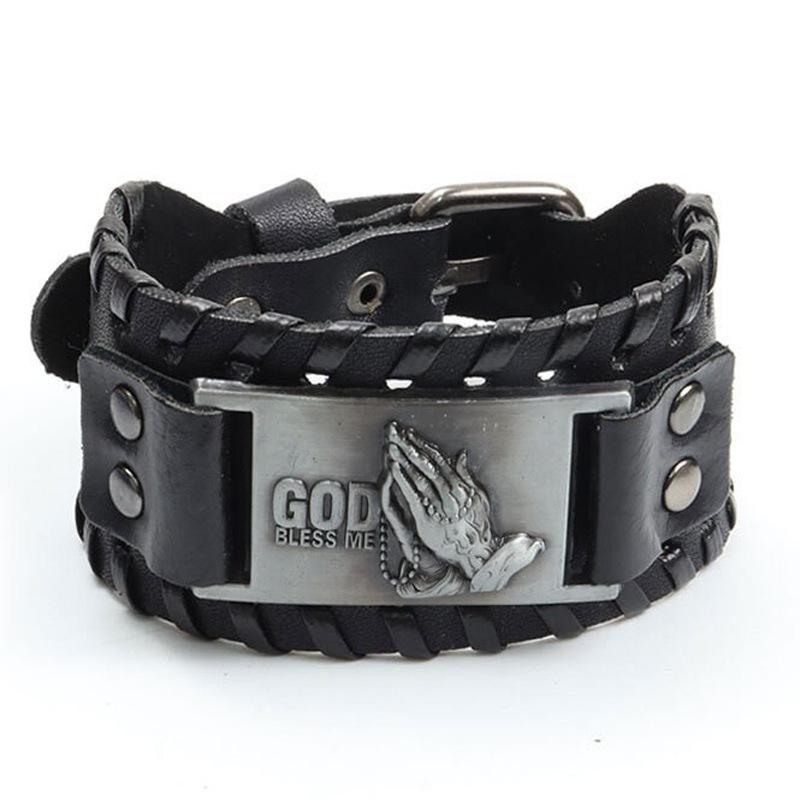 HNSP Wolf Rune Wrap Viking Leather Bracelet For Men Vintage Wide Bracelet Male  Accessory