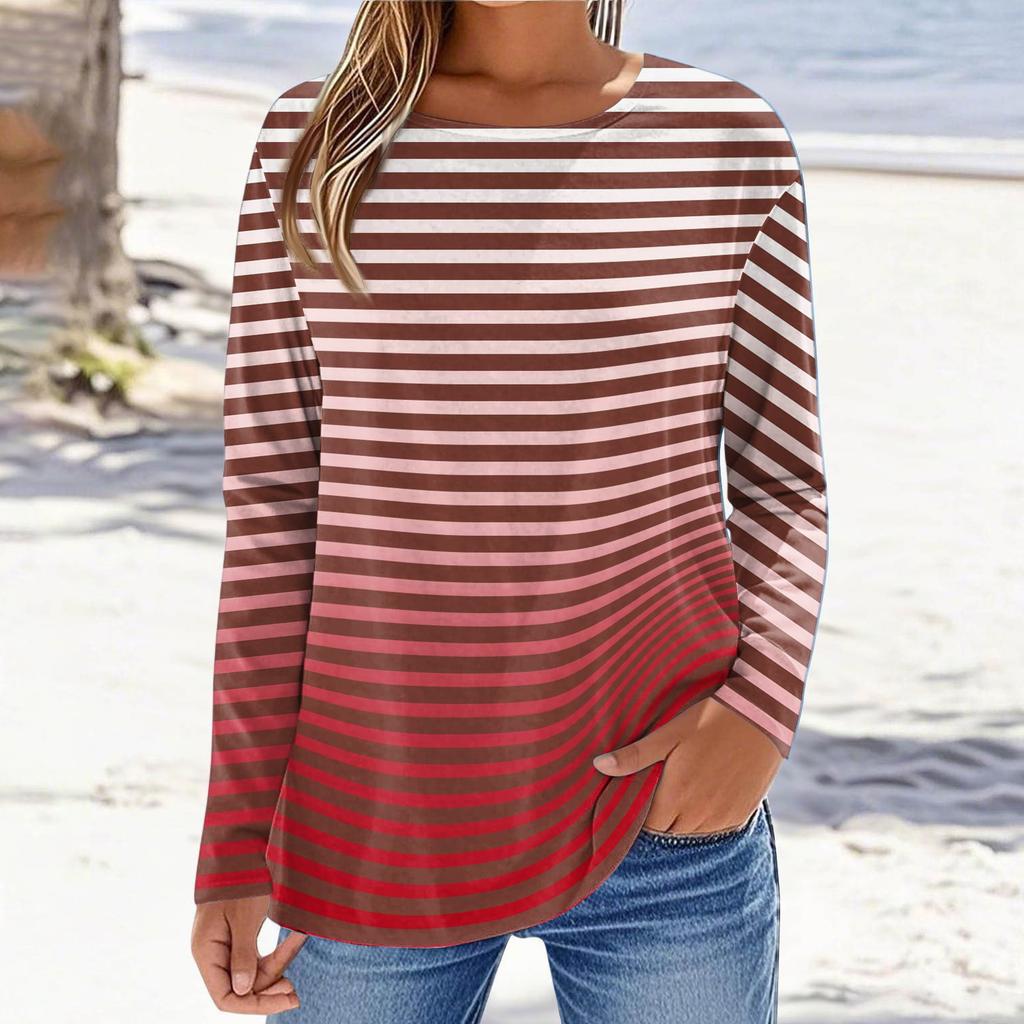 Women's Fashionable Casual Printed Long Sleeved Round Neck Top Round Neck Top Top