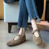 French Leather Suede One-word Buckle with Mary Jane Women's Shoes 2025 New Versatile Flat Bottom Round Head Rivet Single Shoes Women