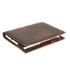 Custom RFID A4 Crazy Horse Leather Notebook Cover 13in iPad Pocket Card Slot Elastic Band 70-120 Sheets Folded Leaflet Binding