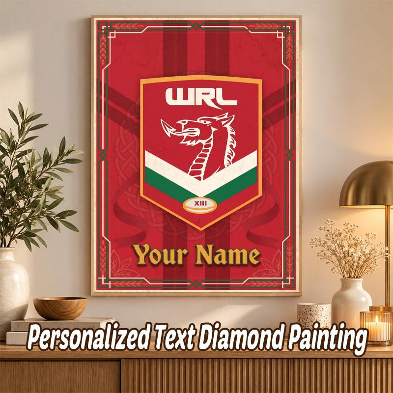 Wales Rugby Custom Name Text 5D Diamond Painting Kit DIY Full Drill Diamond Art Decoration