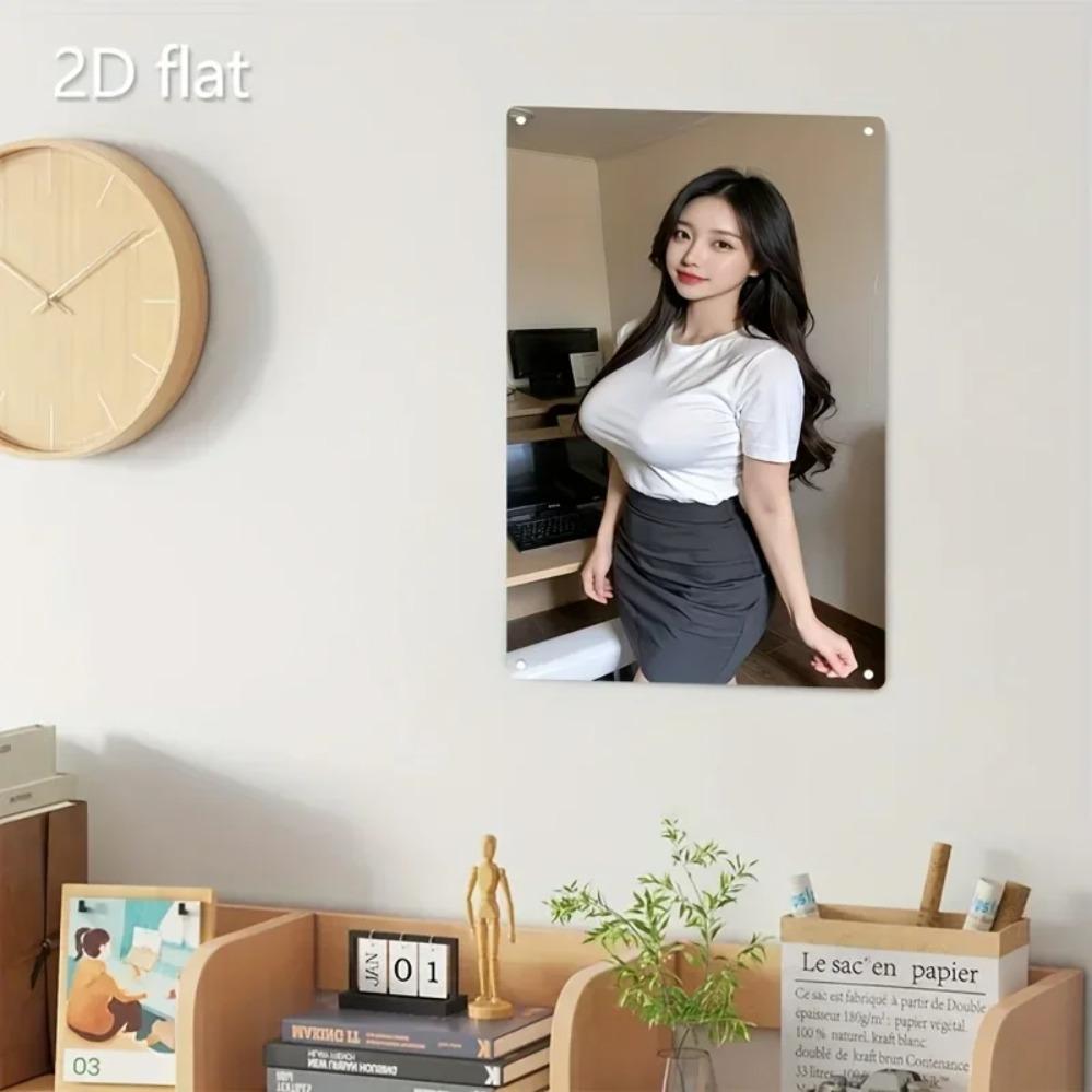 Elegantný portrét ženy Kovová nástenná umelecká dekorácia, Predvŕtaný moderný železný plagát pre domácnosť, kanceláriu, kaviareň, bar