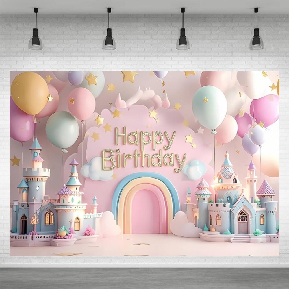Fond de château de princesse pour décoration de fête, Globe rose, Fond de photographie, Cadeau pour fille, Accessoires de célébration de baby shower