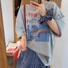 American Retro Style Women's Summer Casual Plaid Skirt & Loose Cotton T-Shirt Set