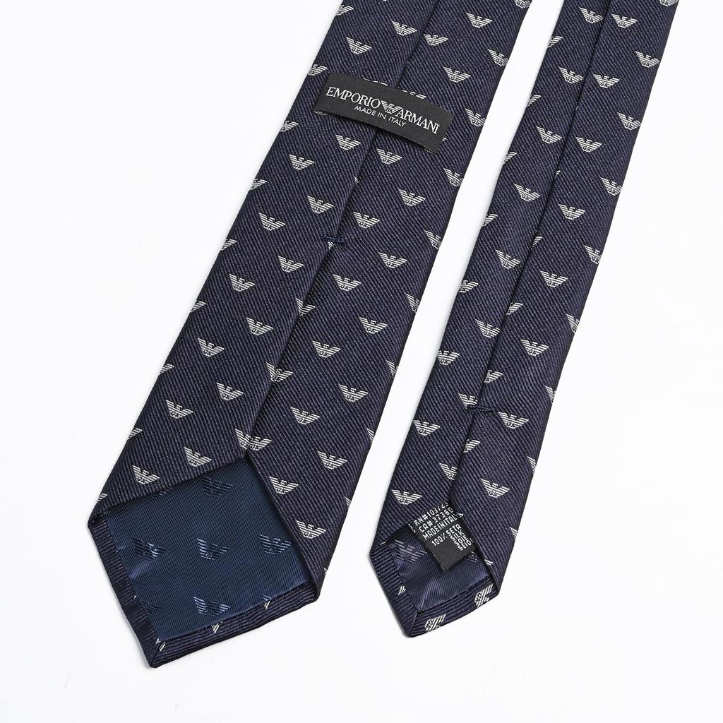 Emporio Armani Eagle Blue Made in 340075 3R616 00035 Men's Tie, 7.5cm Wide, 100% Silk, Logo, Navy, Italy, [Used]