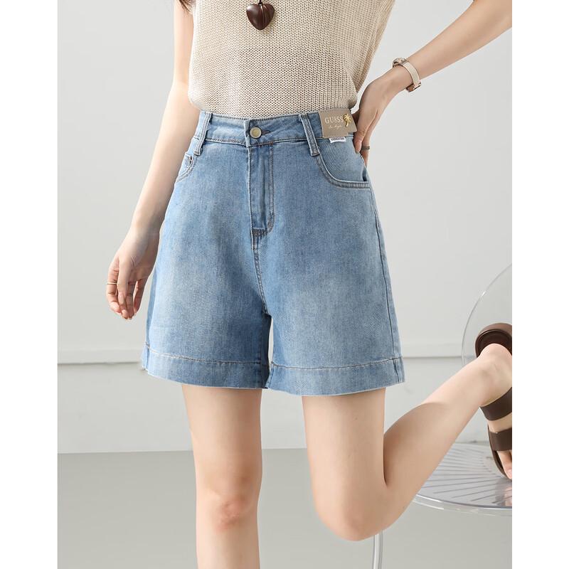 TERRE BLEUE Women s High-Waisted Denim Shorts 28 небесно-голубой