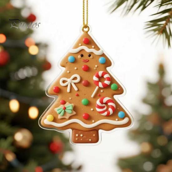 Holiday Gift for Family Friends Gingerbread Christmas Tree Pendant, Double-sided Acrylic Hanging Ornament Festive Seasonal Ideas Home Decor