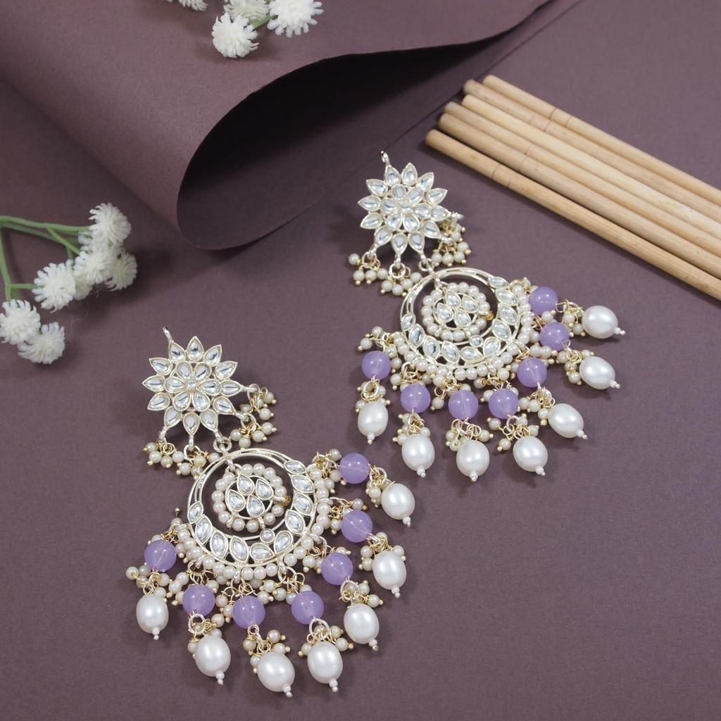 Traditional Handcrafted Kundan & Pearl Chandbali Earrings for Women