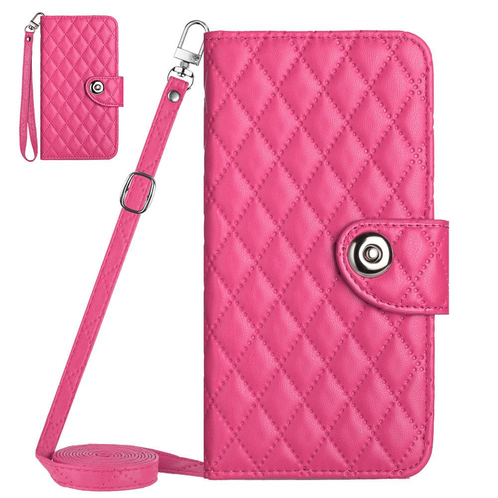 Multi 7 Card Crossbody Leather Wallet Case For Cricket Magic 2 Debut S3 Outlast Icon 6 Lanyard Checkered Wristlet Flip Cover