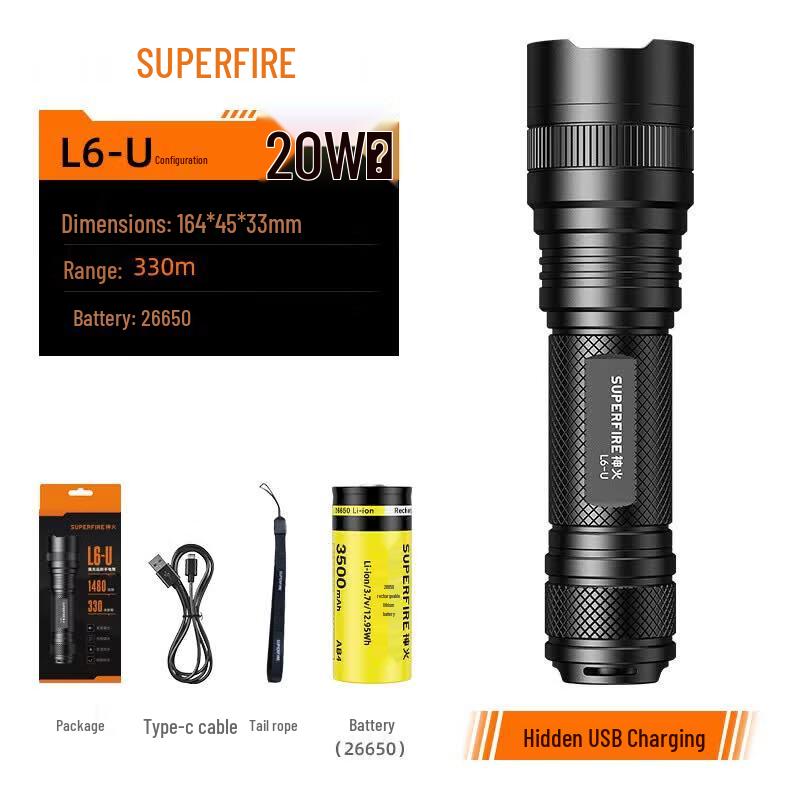 Shenhuo L6 Ultra Bright Rechargeable LED Flashlight
