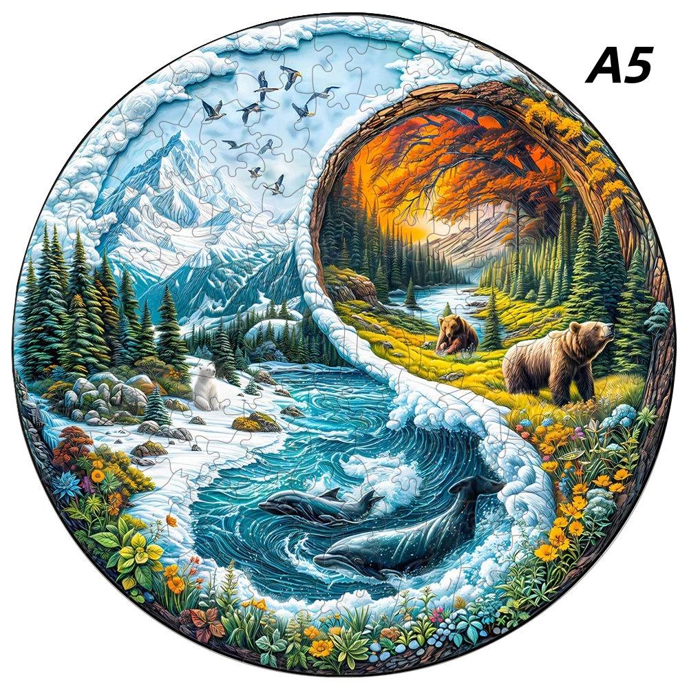 Non-Toxic Aurora Christmas Eve Wooden Jigsaw Puzzle Wood Jigsaw For Adult Kids Round Landscape Exclusive Design Festival Gift Toys
