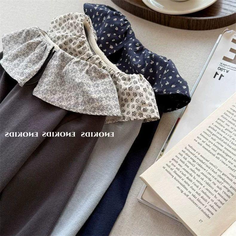 Girls' Vintage Floral Cotton Ruffle Collar Long Sleeve Top