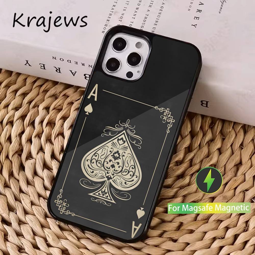 

Art Ace OF Spades Poker Case For iPhone 16,15,14,17,13,12,11,Pro,Max,Plus,Mini, Magsafe,Magnetic Wireless Charging Case iPhone16pro