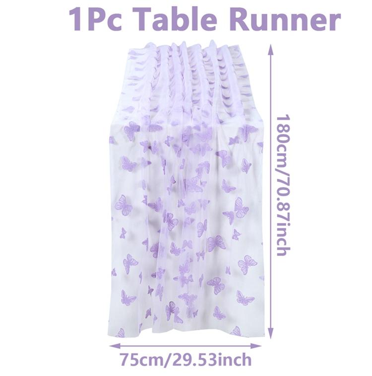 Butterfly Themed Mesh Flocking Table Runner Table Flag For Butterfly Birthday Baby Shower Wedding Home Holiday Table Decor