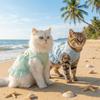 Flying Sleeves Dog Cool Dress Breathable Mesh Pet Floral Skirt Summer Pet Clothes  Spring Season