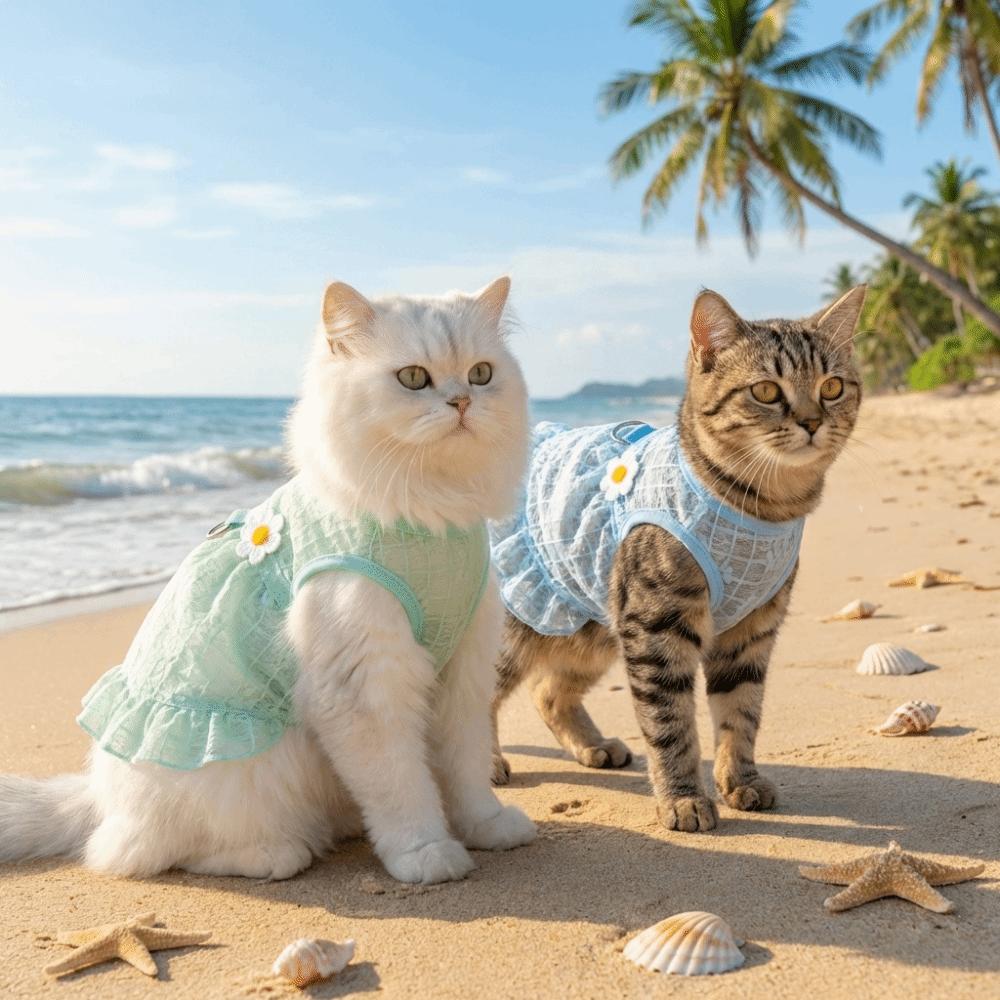 Flying Sleeves Dog Cool Dress Breathable Mesh Pet Floral Skirt Summer Pet Clothes  Spring Season