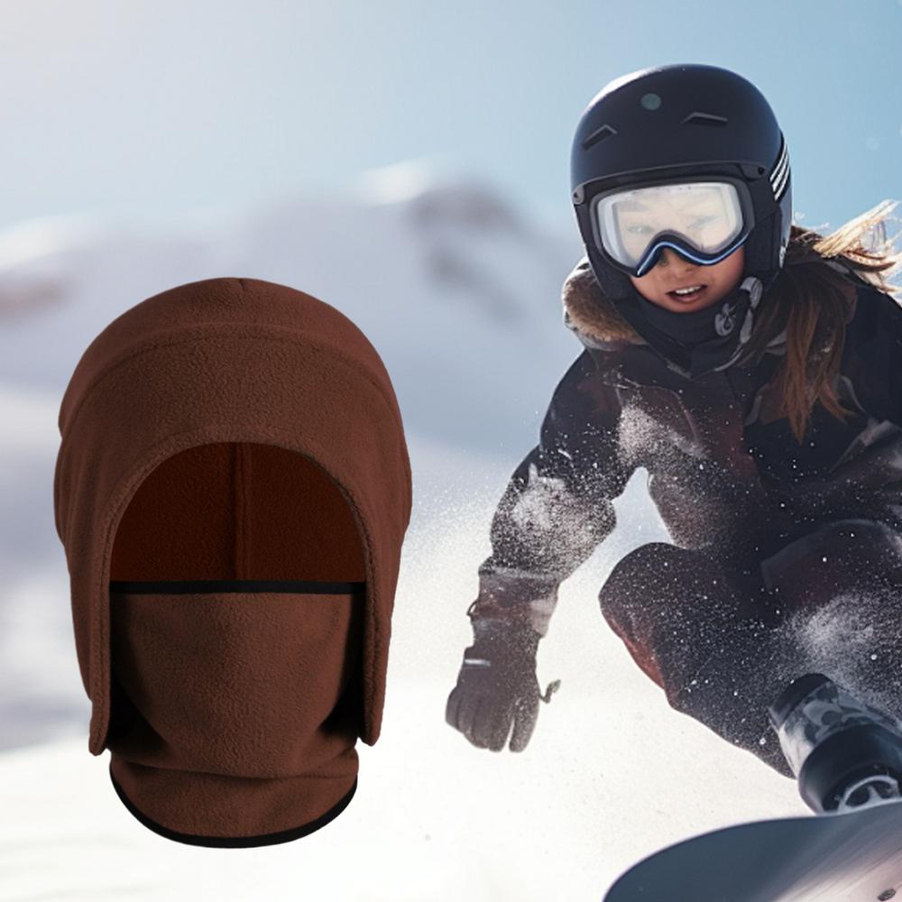 

Cold Weather Face Cover Windproof Unisex Fleece Hood Full Outdoor Face Covering For Women Men Winter Skiing Motorcycle Outdoor коричневий