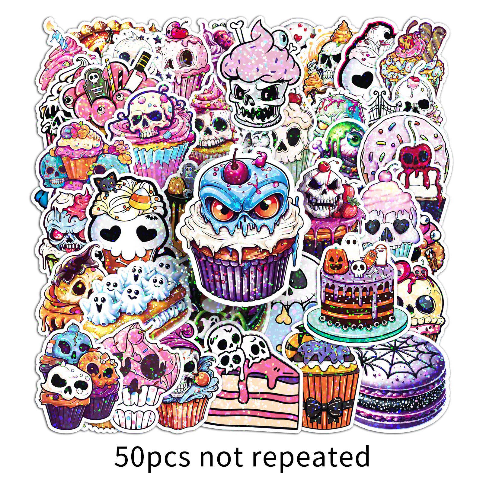 

50 Sheets Halloween Skull Head Waterproof Cake Stickers – Hot Selling Laser Flash Design