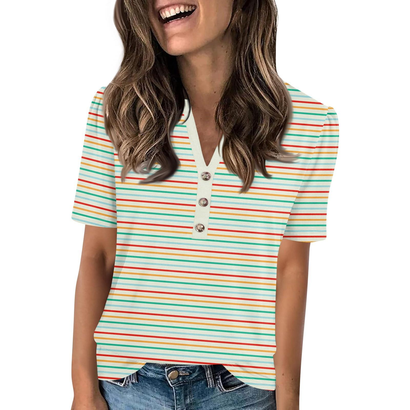 

Женский модный повседневный свитер с коротким рукавом и принтом на пуговицах и V-образным вырезом L зелёный