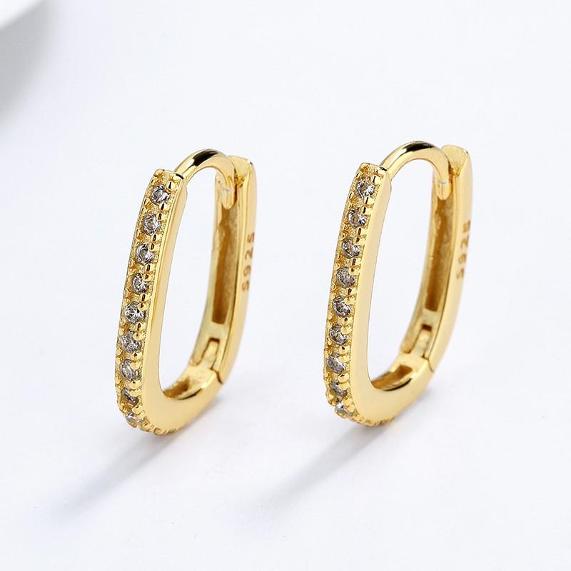Silver Color Micro-inlaid Zircon U-Shape Hoop Earrings for Women Simple Square Earring Temperament Ear Jewelry Accessories