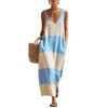 Sleeveless Vintage Long Dress Retro Off Shoulder Casual Summer Vacation Maxi Dress Simple Loose Fit Beach Dress for Women