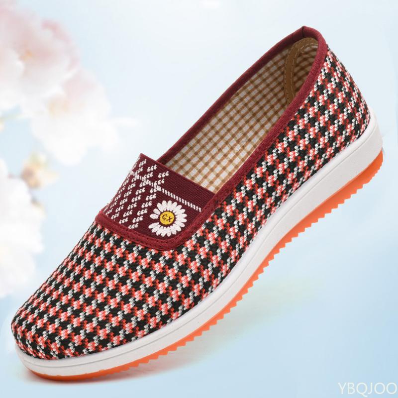 Fashion Ethnic Style Women's Shoes Canvas Flower Flat Bottom Casual One Foot Pedal Soft Anti Slip Daily Single Shoes for Women Platform
