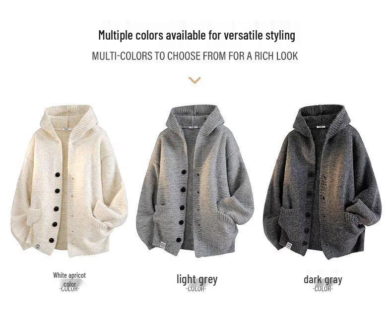 Men's Autumn Hooded Solid Knit Sweater - Thick, Warm Long-Sleeve Base Layer