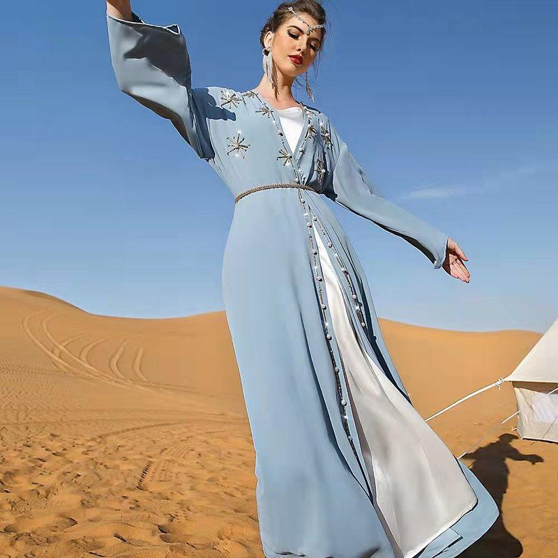 2022 New Cardigan Hand-sewn Drill Long Slim Burqa Dress