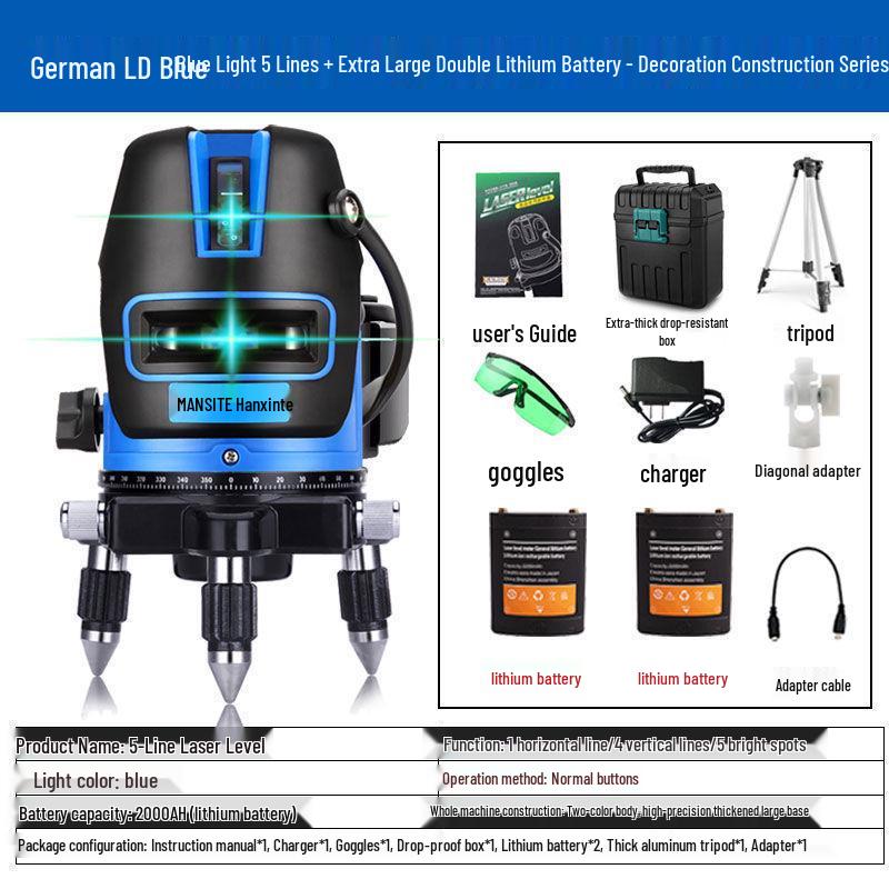 High-Precision Outdoor Laser Projector: Infrared Green & Blue Light, 2/3/5 Lines, Auto-Leveling