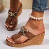 Fashion Metal Decor Wedges Sandals Women Pu Leather Snake Pattern Thick Sole Non Slip Slippers Summer Plus Size Chunky Platform slides