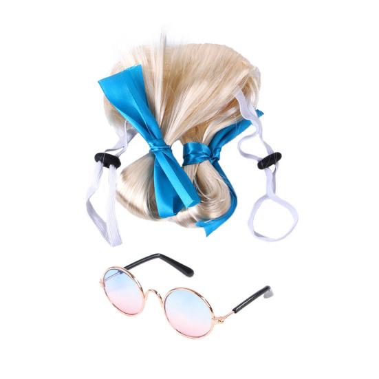 1 Set Cat Wig And Glasses Funny Pet Costume Adjustable Pet Wig Big Hair Photo Prop Outfit for Cats And Small Dogs Holiday Party Cosplay
