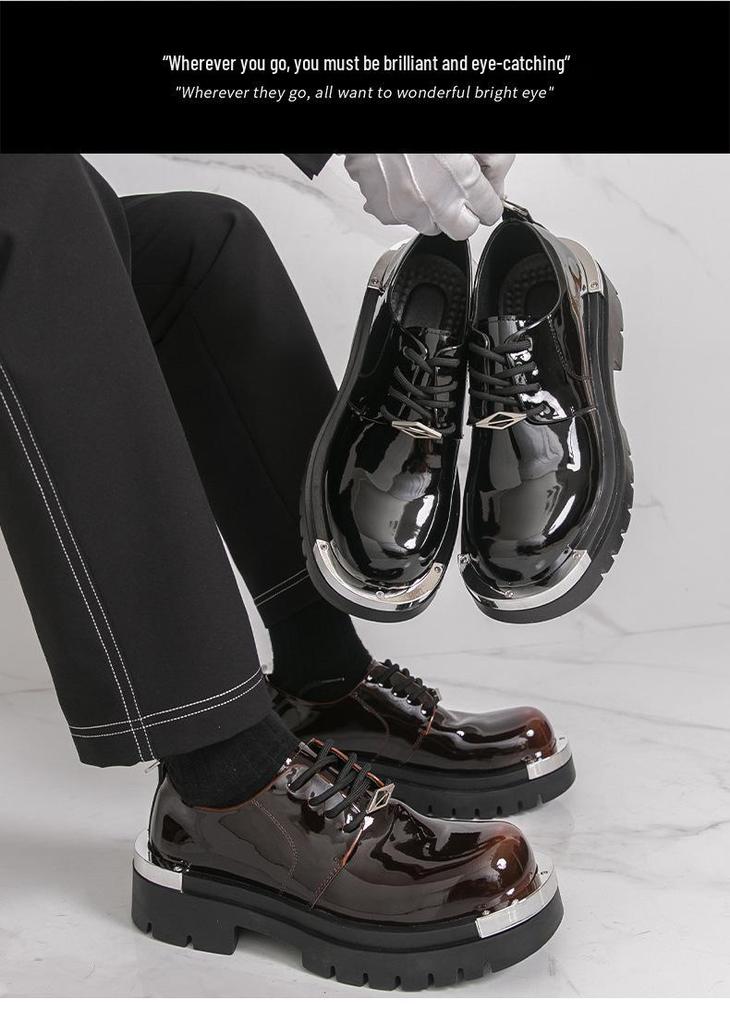 Plus Size Men's Fashion Lace-Up Leather Shoes - Casual Student Board Shoes with Height Increasing Loafers