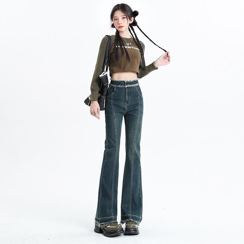 

New Women s High-Waisted Micro-Flare Jeans with Double-Layer Frayed Hem - Hot Girl Style Flared Pants L