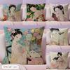 Chinese Style Beauty Cushion Cover Natural Linen Pillow Case Double-Sided Print Decorative Sofa Pillowcase Home Decor Gift