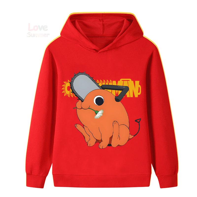 Japanese Anime Chainsaw Man Children Boys Girls Retro Hoodie Cartoon Denji Pochita Funny Graphic Jacket Kids Manga Coat