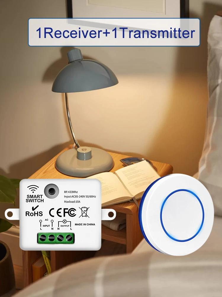 433MHz Wireless Remote Control Light Switch 220V 110V 10A Relay Controller Mini Round Button Wall Panel Switch For Lighting Led