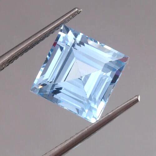 Natural Blue Aquamarine Loose Gemstone Flawless Brazilian 9 ct Square Shape for Jewelry Designs
