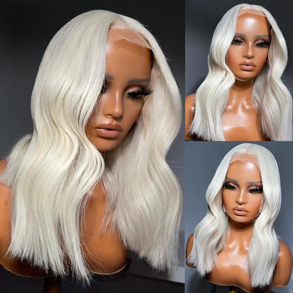 AIMEYA Platinblondes Bob-Perücken für schwarze Frauen Hitzebeständig Kurzwellige Spitzenfront-Perücke Synthetisches Haar Tägliche Nutzung Cosplay-Perücke